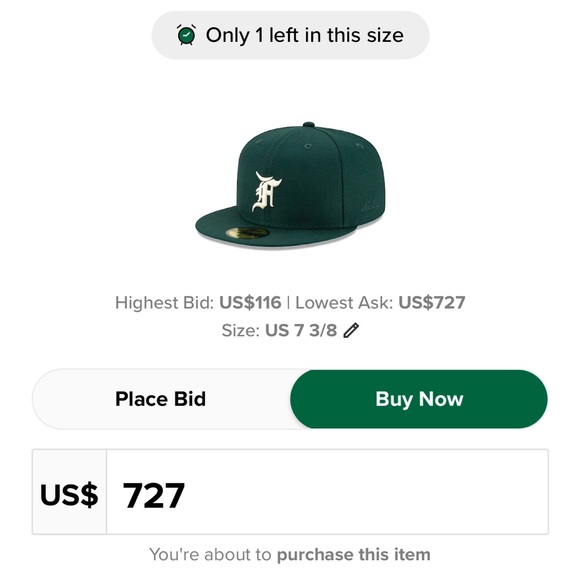 Fear of God x New Era Dark Green 7 3/8 - Picture 1 of 4